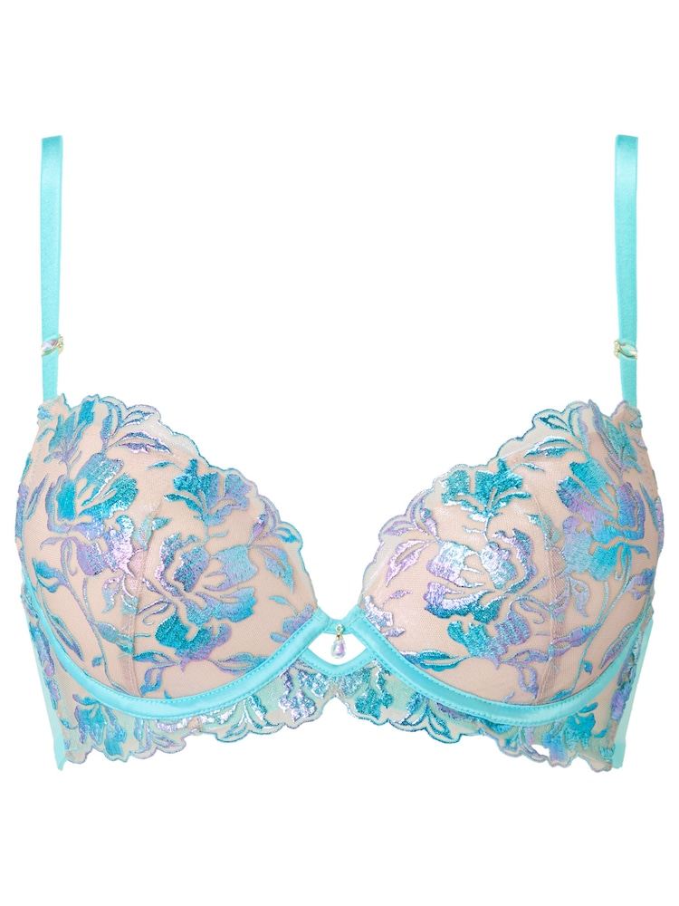 Ann Summers Blue Euphoric Foiled Embroidery Padded Plunge Bra - Image 5 of 5
