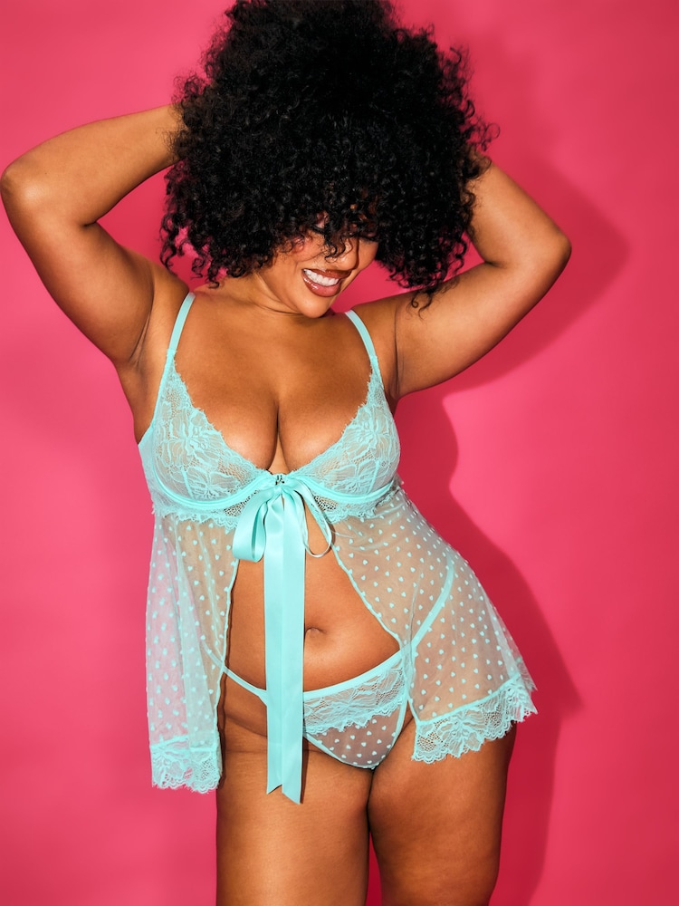 Ann Summers Blue Bon Babydoll And Thong Mesh Set - Image 1 of 2