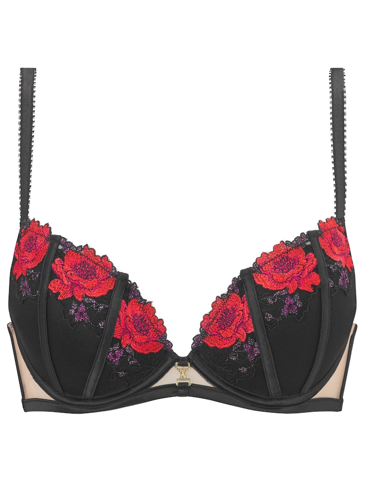 Ann Summers Black Valentine's Caged Rose Floral Embroidery Padded Plunge Bra - Image 5 of 5 Ann Summers Black Valentine's Caged Rose Floral Embroidery Padded Plunge Bra - Image 5 of 5