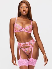Ann Summers Pink Non Pad Balcony Caged Rose Non Padded Balcony Bra - Image 1 of 6