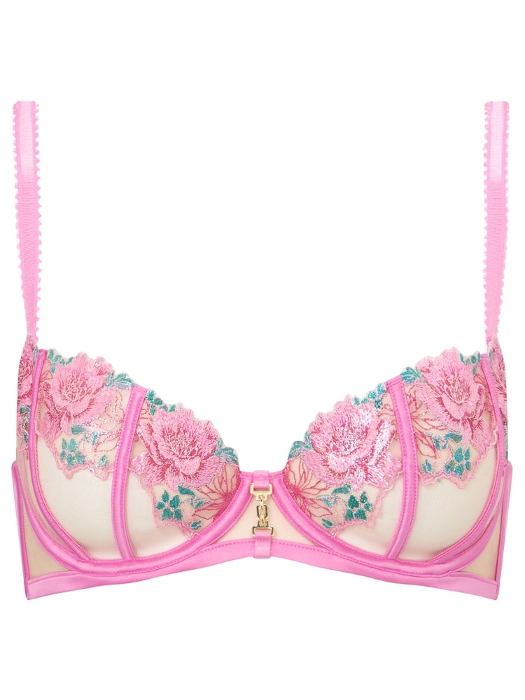 Ann Summers Pink Non Pad Balcony Caged Rose Non Padded Balcony Bra - Image 6 of 6