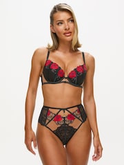Ann Summers Black High Waist Caged Rose Floral Embroidery Knickers - Image 1 of 5