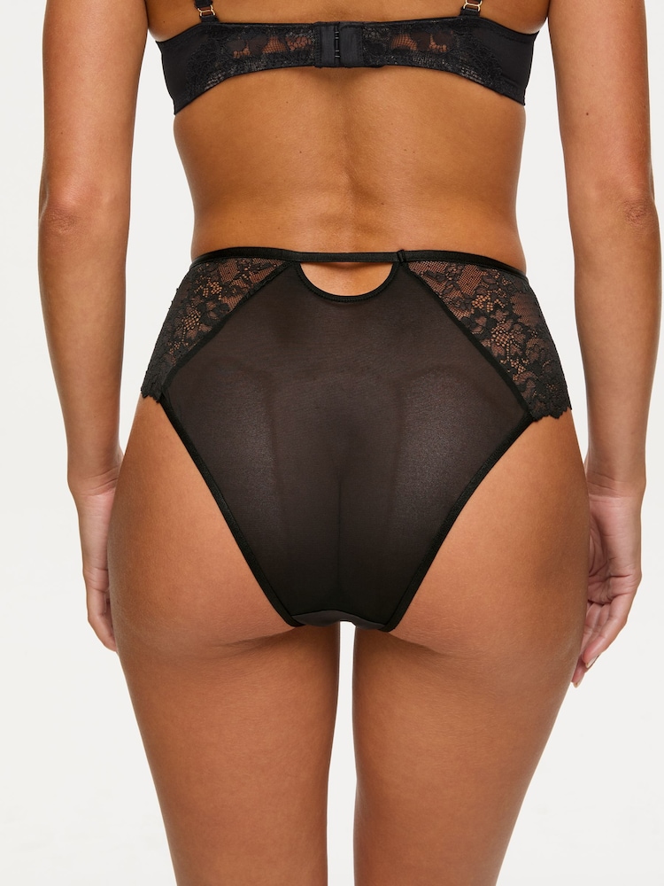Ann Summers Black High Waist Caged Rose Floral Embroidery Knickers - Image 2 of 5