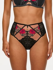 Ann Summers Black High Waist Caged Rose Floral Embroidery Knickers - Image 3 of 5
