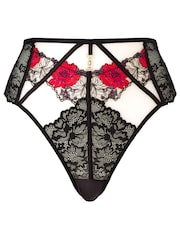 Ann Summers Black High Waist Caged Rose Floral Embroidery Knickers - Image 5 of 5