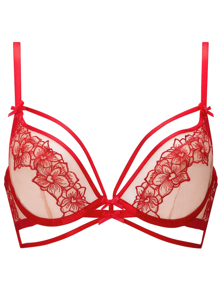 Ann Summers Red Floral Affair Embroidered Non Padded Plunge Bra - Image 5 of 5