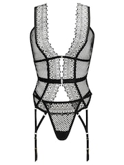 Ann Summers Black Hailey Gupiere and Fishnet Crotchless Cami Suspender Set - Image 5 of 5