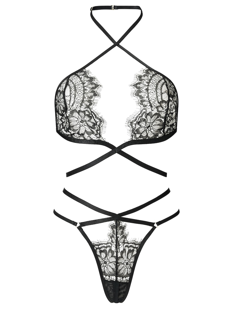 أسود - طقم حمالة صدر بحمالات دانتيل وسروال داخلي رفيع تشكيلة Infinite من Ann Summers - Image 5 of 5