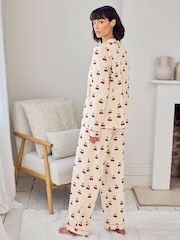 Chelsea Peers Natural Cotton Cherry Stripe Print Long Pyjamas Set - Image 4 of 6