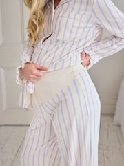 Chelsea Peers Purple Maternity Cotton Lilac Stripe Frill Long Pyjamas Set - Image 3 of 5
