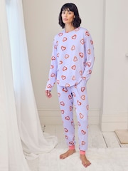 Chelsea Peers Purple Shrimp Heart Print Long Pyjamas Set - Image 1 of 7
