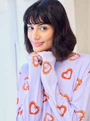 Chelsea Peers Purple Shrimp Heart Print Long Pyjamas Set - Image 5 of 7