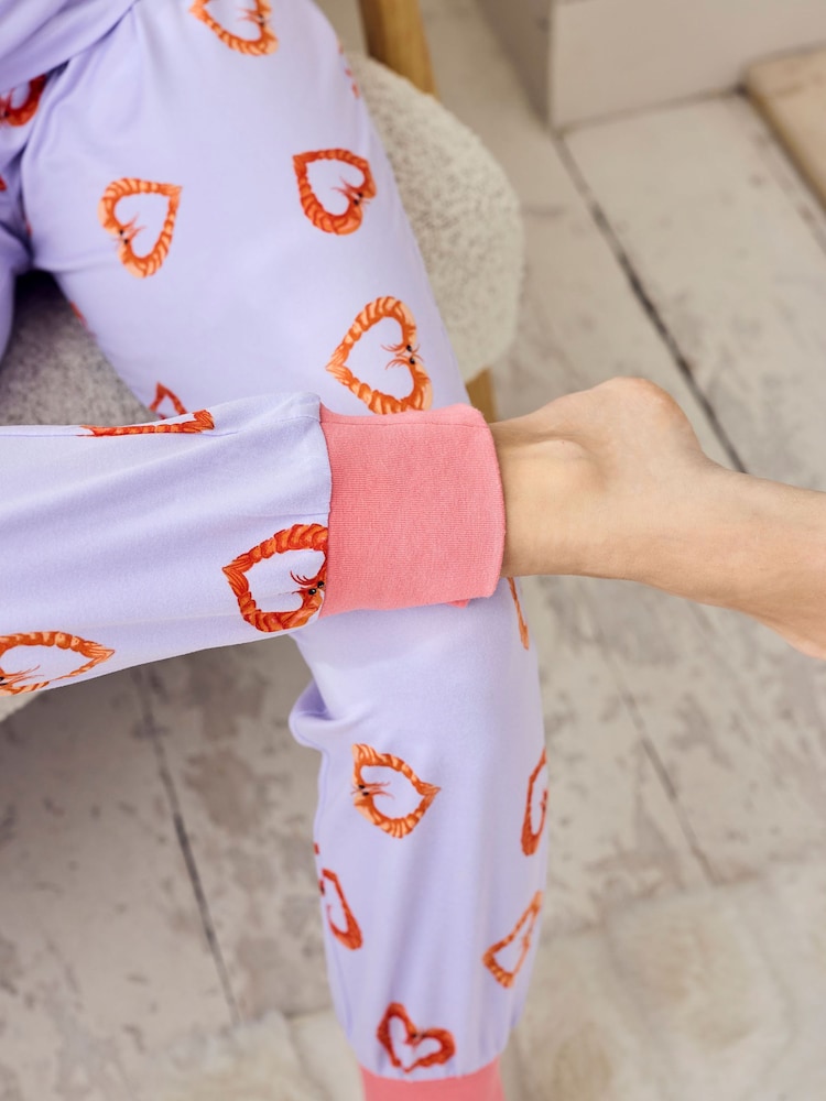 Chelsea Peers Purple Maternity Shrimp Heart Print Long Pyjamas Set - Image 4 of 4