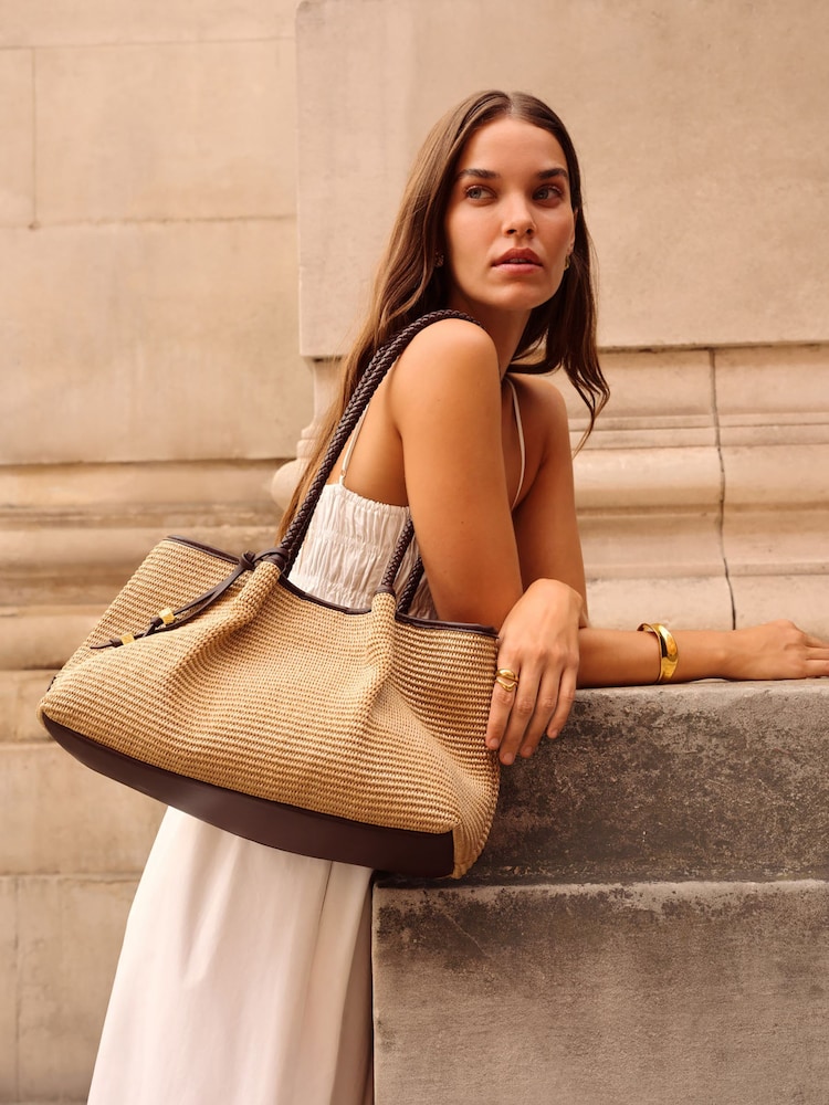 Katie Loxton Brown Oyster Nova Raffia Small Shoulder Tote Bag - Image 1 of 4