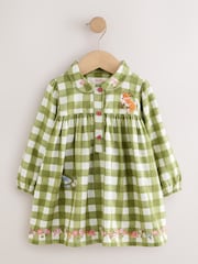 Cath Kidston Green Check - Embroidered Collar Long Sleeve Dress (3mths-8yrs) - 6суретінің 1 суреті