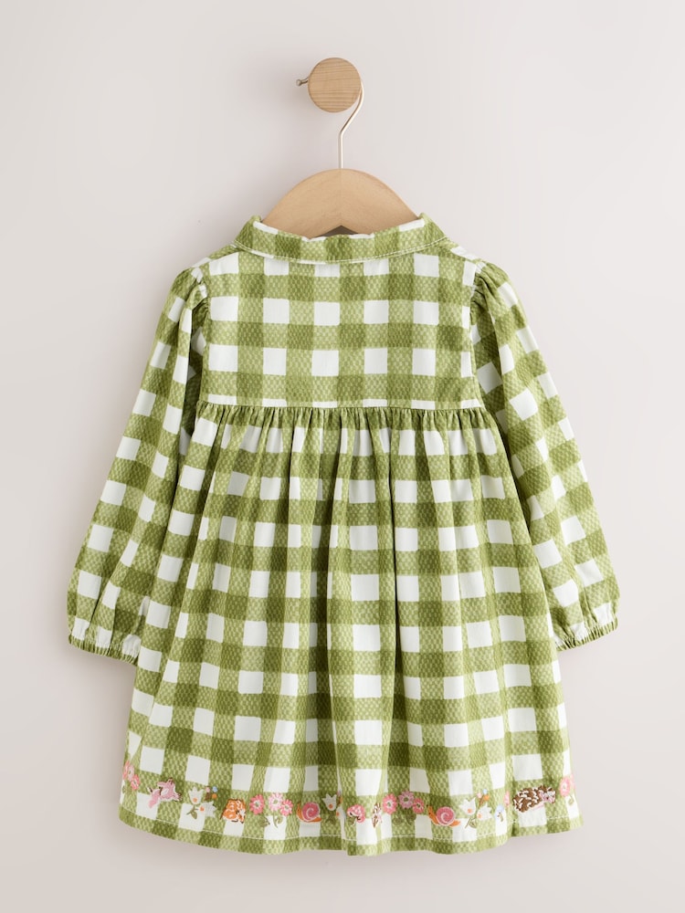 Cath Kidston Green Check - Embroidered Collar Long Sleeve Dress (3mths-8yrs) - 6суретінің 2 суреті