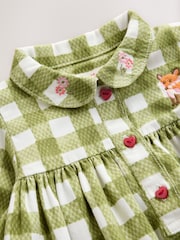 Cath Kidston Green Check - Embroidered Collar Long Sleeve Dress (3mths-8yrs) - 6суретінің 3 суреті