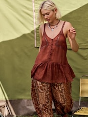 Rust Paisley Print Gold Metallic Thread Balloon Trousers - Image 2 of 4