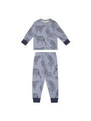 Chelsea Peers Green Kids Two Pack Zebra / Tiger Print Long Pyjamas Set - Image 2 of 5
