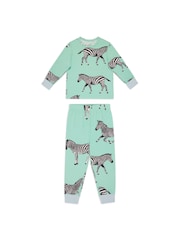 Chelsea Peers Green Kids Two Pack Zebra / Tiger Print Long Pyjamas Set - Image 3 of 5