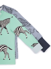 Chelsea Peers Green Kids Two Pack Zebra / Tiger Print Long Pyjamas Set - Image 4 of 5