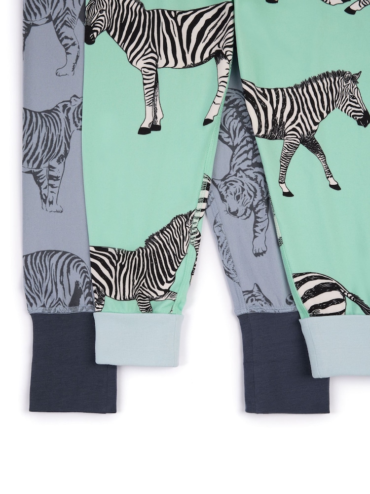Chelsea Peers Green Kids Two Pack Zebra / Tiger Print Long Pyjamas Set - Image 5 of 5