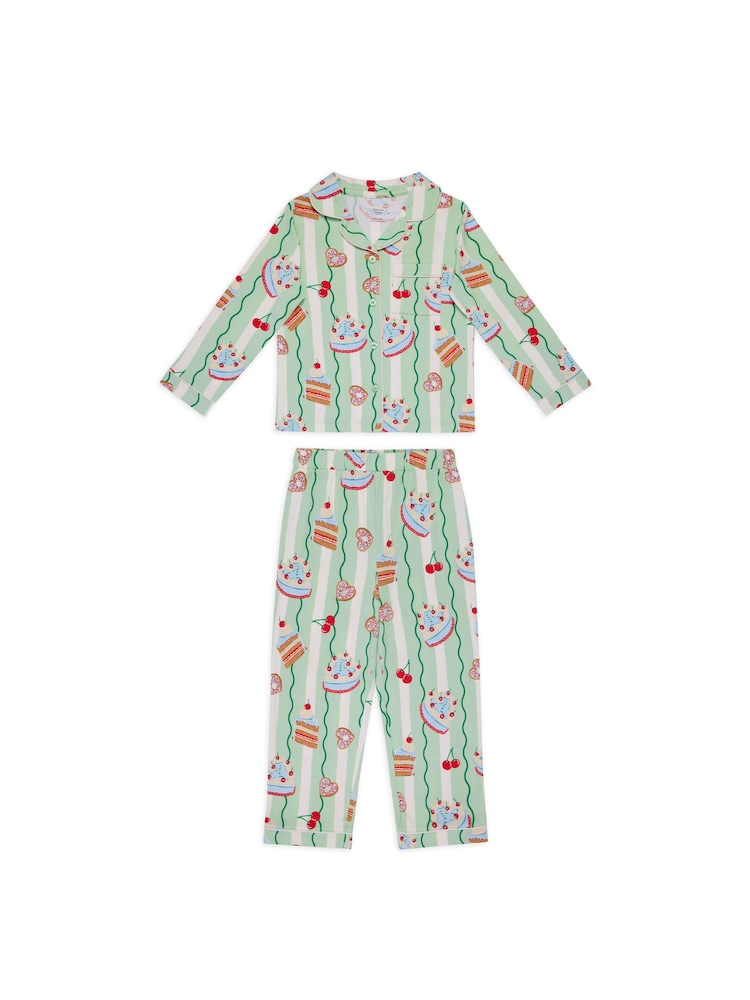 Chelsea Peers Green Kids Cake Print Long Pyjamas Set - Image 1 of 3