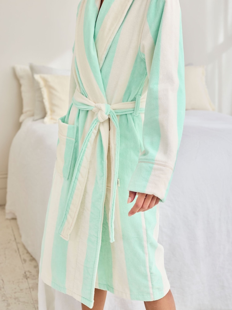 Chelsea Peers Green Cotton Towelling Stripe Dressing Gown - Image 4 of 4 Chelsea Peers Green Cotton Towelling Stripe Dressing Gown - Image 4 of 4