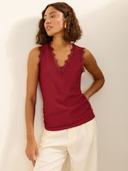 Friends Like These Burgundy Red V-Neck Lace Trim Top - Image 3 of 5