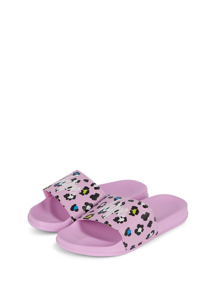 Hype Lilac Purple Leopard Sliders - Image 1 of 4