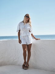 White Floral Embroidered Jersey Shorts - Image 2 of 4