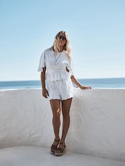 White Floral Embroidered Jersey Short Sleeve Top - Image 2 of 5