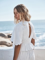 White Floral Embroidered Jersey Short Sleeve Top - Image 4 of 5