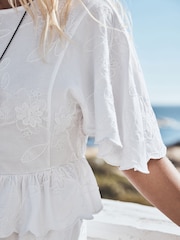 White Floral Embroidered Jersey Short Sleeve Top - Image 5 of 5