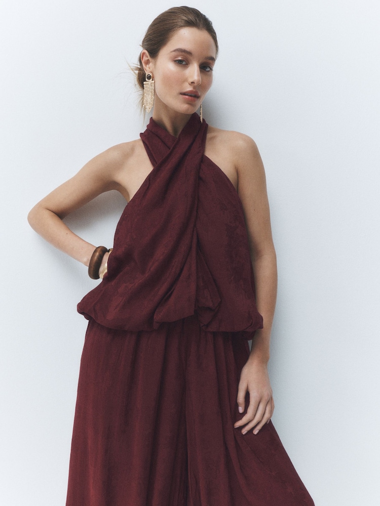 Burgundy High Neck Bubble Hem Top - Image 1 of 4