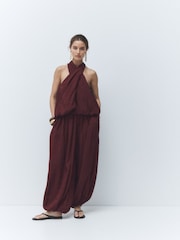 Burgundy High Neck Bubble Hem Top - Image 2 of 4