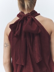 Burgundy High Neck Bubble Hem Top - Image 4 of 4