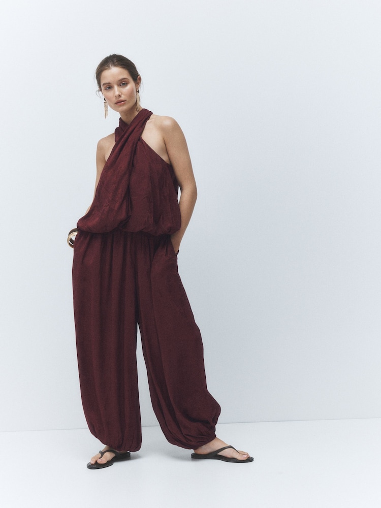 Burgundy Jacquard Balloon Trousers - Image 2 of 5 Burgundy Jacquard Balloon Trousers - Image 2 of 5