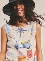 Cream/Red Map Print Shell Top - Image 3 of 8