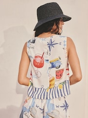 Cream/Red Map Print Shell Top - Image 4 of 8