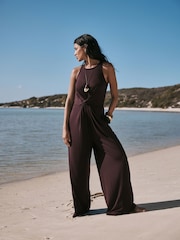 Chocolate Twist Waist Jersey Jumpsuit - Image 1 of 7
