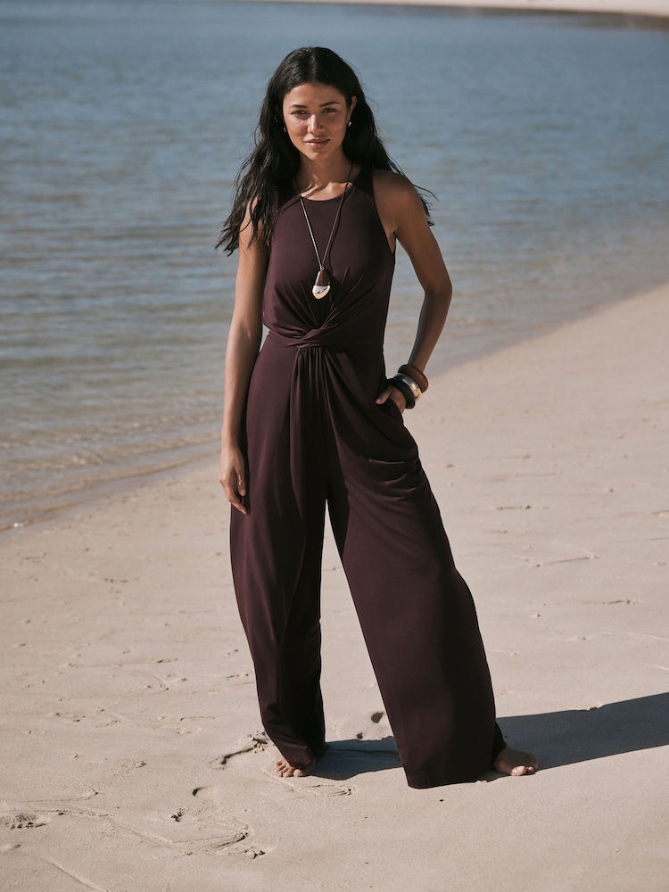 Chocolate Twist Waist Jersey Jumpsuit - Image 2 of 7 Chocolate Twist Waist Jersey Jumpsuit - Image 2 of 7