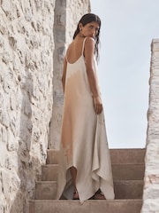 Peach Placement Floral - Strappy Hanky Hem Midi Slip Dress - Image 6 de 7