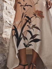 Peach Placement Floral - Strappy Hanky Hem Midi Slip Dress - Image 7 de 7