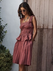 Rust Brown Stripe Shirred Top - Image 2 of 8