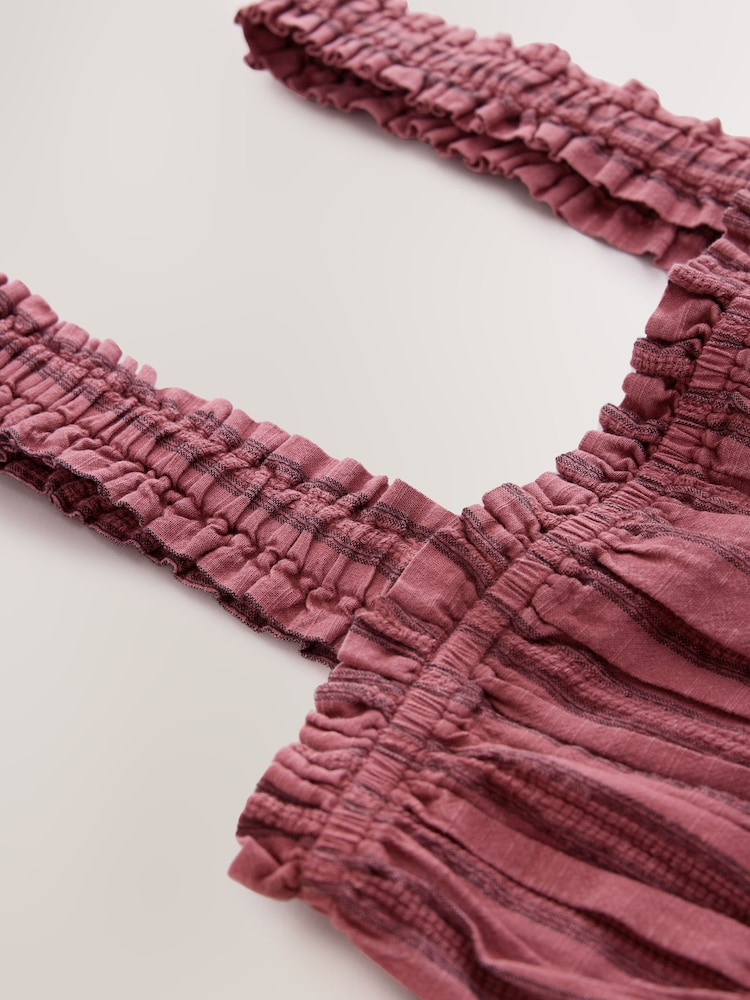 Rust Brown Stripe Shirred Top - Image 8 of 8