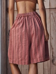 Rust Brown Stripe Pleat Front Bermuda Shorts - Image 5 of 8