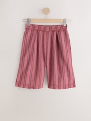 Rust Brown Stripe Pleat Front Bermuda Shorts - Image 6 of 8