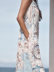 Map Print Tie Strap Balloon Jumpsuit - Image 4 of 8