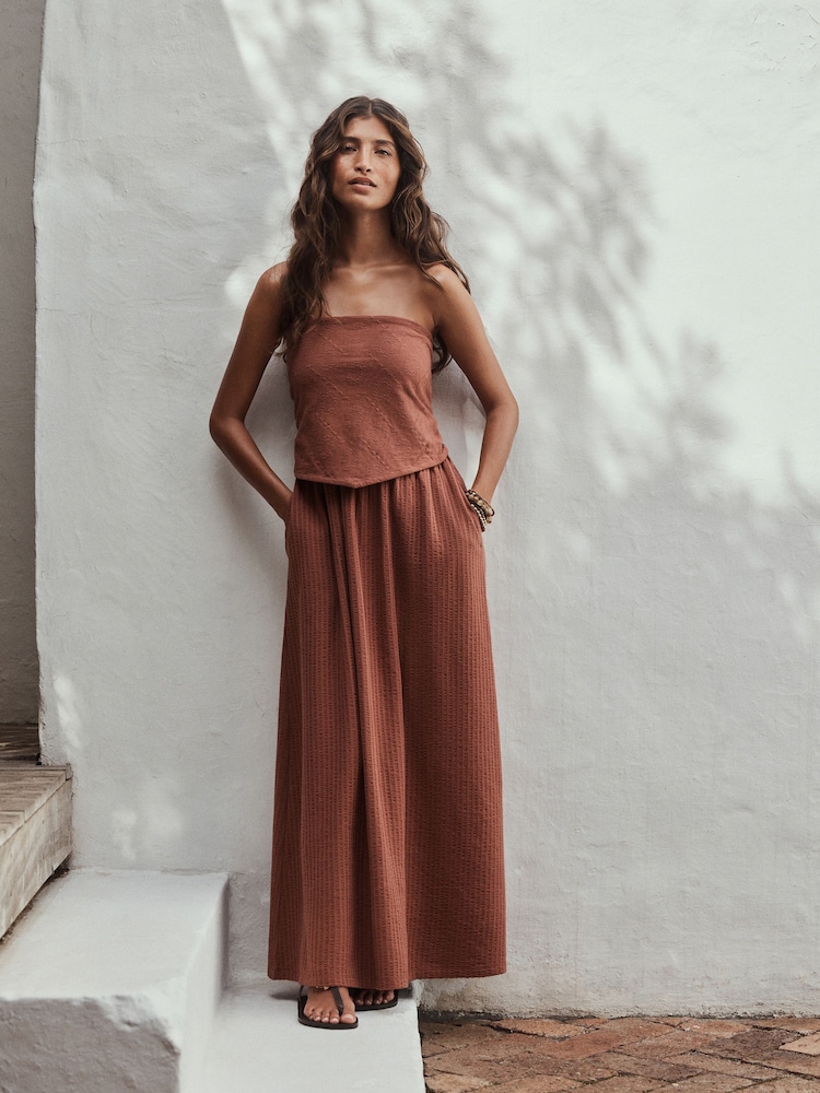 Rust Broderie Jersey Hanky Hem Bandeau Midi Dress - Image 1 of 5 Rust Broderie Jersey Hanky Hem Bandeau Midi Dress - Image 1 of 5
